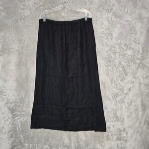 Marc Ware Linen Skirt Women M Black Elastic Waist Maxi Lagenlook Minimal Boho